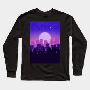 City skyline with moon and stars Long Sleeve T-Shirt